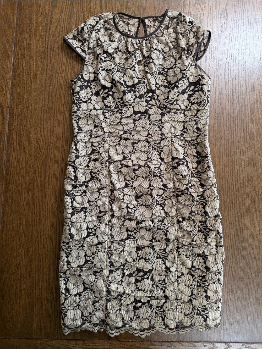 Adrianna Papell Brown and Cream Lace Sheath Midi Dress